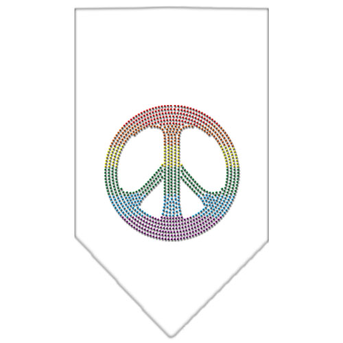Rainbow Peace Sign Rhinestone Bandana White Large